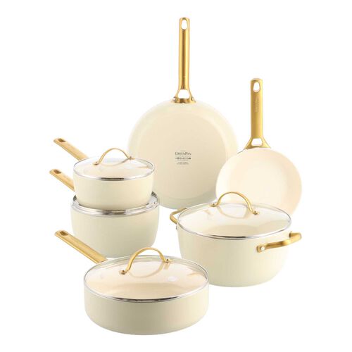 Greenpan Padova 6 (10) Piece PFAS Free Cookset - Cream White